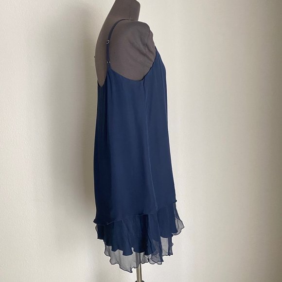 Alice & Olivia sz S 100% Silk spaghetti strap scoop neck asymmetrical shift mini - Picture 10 of 11